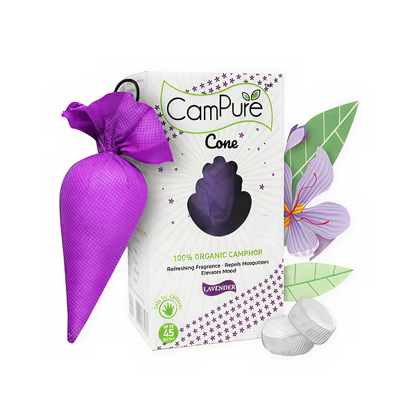 CamPure 100% Organic Camphor Car Freshener Cone Lavender - 60 g